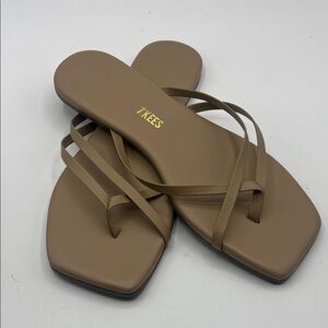 TKEES Tan Minimalist Strappy Square-Toe Sandals